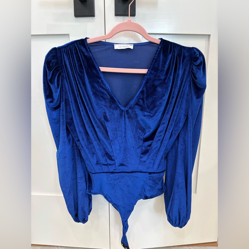 Blue Velvet V-Neck Bodysuit
